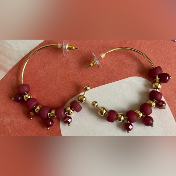 Genuine And Glass stone beaded hoop earrings - Picture 3 of 7